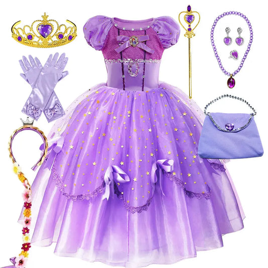 Little Girl Sofia Princess Ball Gown Role Play Delicate Carnival Costume Junior Catoon TV Series Heroine Dress Birthday Party