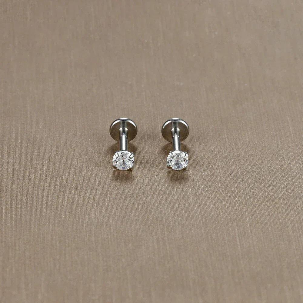 2PC Labret Tragus Stud Earrings 16G Surgical Stainless Steel CZ Crystal  Monroe Helix Cartialge Conch Medusa Lip Body Piercing
