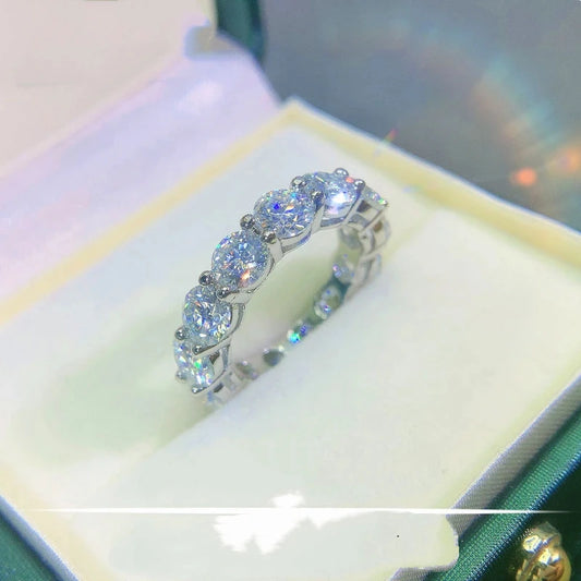 High-end lady 18K white gold and platinum PT950 moissanite ring full of diamond row ring proposal diamond ring