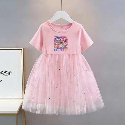 Summer New Girls Short-sleeved Dresses Kids Elegant Princess Dress Dress Baby Princess Girls Dress Children Birthday Party Dress
