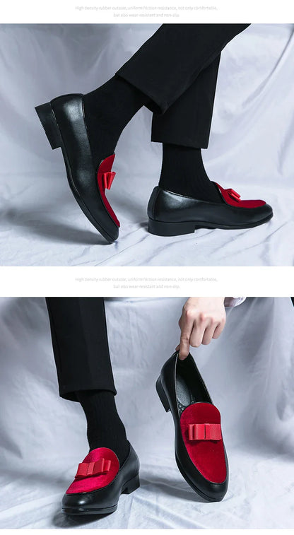 Fashion Wedding Shoes For Men Dress Casual Business Leather Shoes Male Classic Formal Bow Office Social Party Shoes Man Loafers