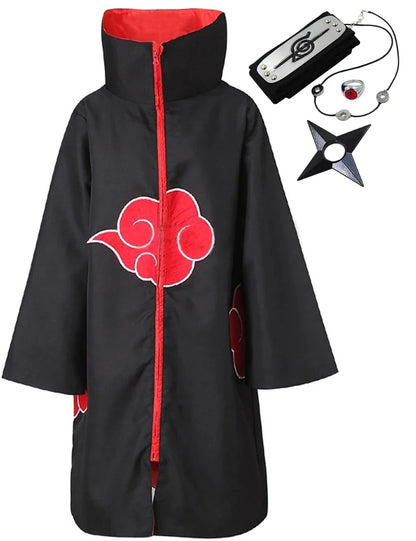 Uchiha Itachi Cloak for Kids Adult Long Black Robe Capes Halloween Carnival Cosplay Costume with Accessories