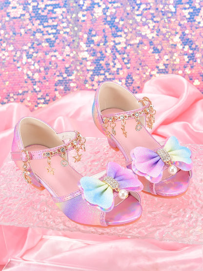Girls' Fashion Rainbow Glitter High Heel Shoes, Children Dress Up Pageant Runway Performance Party Sandals