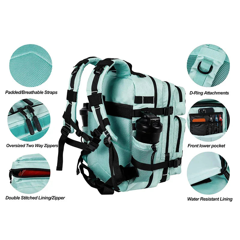 35L Tactical Backpack Small Athlete Gym Bag for Men/Women Qutdoor Travel Hiking Molle Rucksack with Bottle Holder