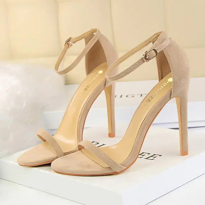 Women Gladiator Stiletto Classic Ankle Strap Holiday Beach Sandals Lady Fashion Suede 8cm 11cm High Heels Sexy Red Brown Sandles