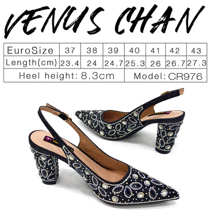 Black Color Elegant High Heels Nigeria Popular Design African Ladies Shoes And Bag Set For Party