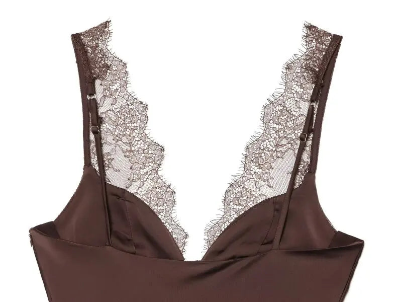 Women's Satin Lace Camisole - Sexy V-Neck Sleeveless Top for Summer, Perfect for Party & Beach Outfits, Comfortable Silky Feel