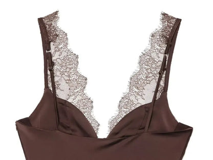 Women's Satin Lace Camisole - Sexy V-Neck Sleeveless Top for Summer, Perfect for Party & Beach Outfits, Comfortable Silky Feel