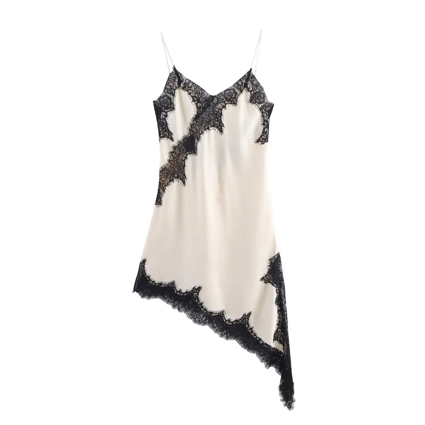 Lady Elegant Lace Halter Y2K Dress Satin Asymmetrical Mini Dress 2025 Summer Fall High Street Party Hot-Sexy Women Dress