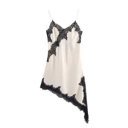 Lady Elegant Lace Halter Y2K Dress Satin Asymmetrical Mini Dress 2025 Summer Fall High Street Party Hot-Sexy Women Dress
