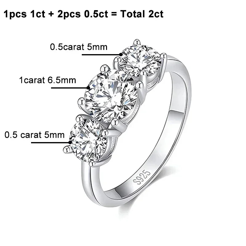 4CT Moissanite Engagement Ring for Women 3-stone S925 Sterling Silver with Gold Plated Wedding Band Promise Diamond Rings