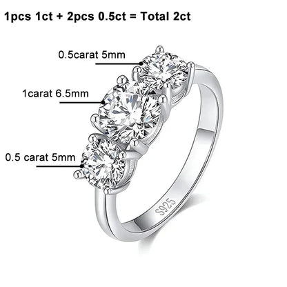 4CT Moissanite Engagement Ring for Women 3-stone S925 Sterling Silver with Gold Plated Wedding Band Promise Diamond Rings