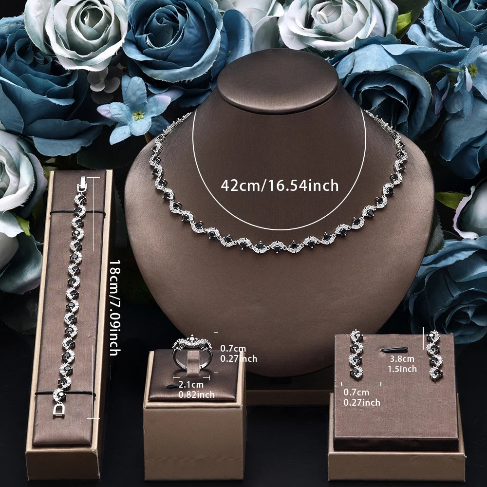 Trendy 4PCS Nigeria Wedding Jewelry Sets For Women UAE African Cubic Zircon Jewelry Set Bridal Accessories
