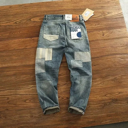 Autumn and Spring New Fashion Trend Printed Ripped Straight Leg Jeans Men's Casual Loose Vintage Sports High-grade Denim Pants