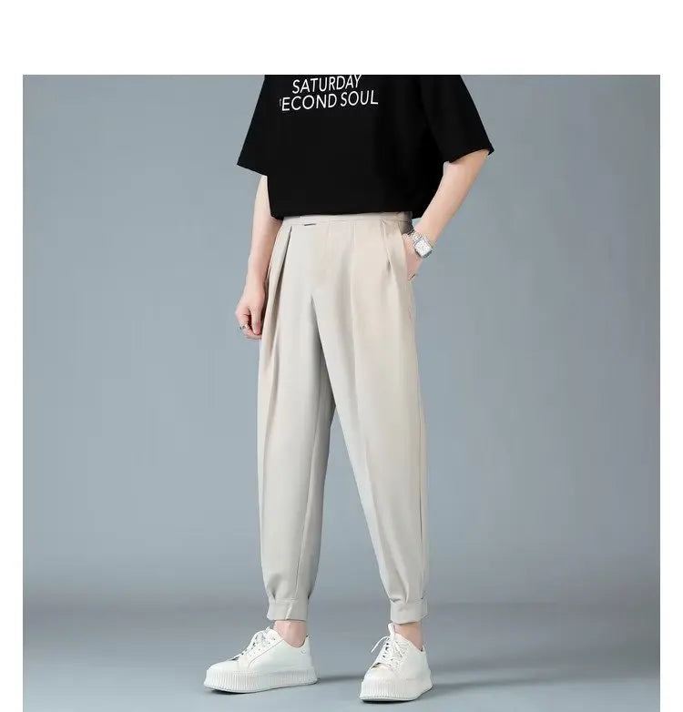 Pleats Men's Casual Harem Pants Japanese Style Fashion Loose Pants Harajuku Male Feet Solid Color Youth Trousers Streetwear