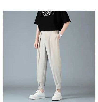 Pleats Men's Casual Harem Pants Japanese Style Fashion Loose Pants Harajuku Male Feet Solid Color Youth Trousers Streetwear