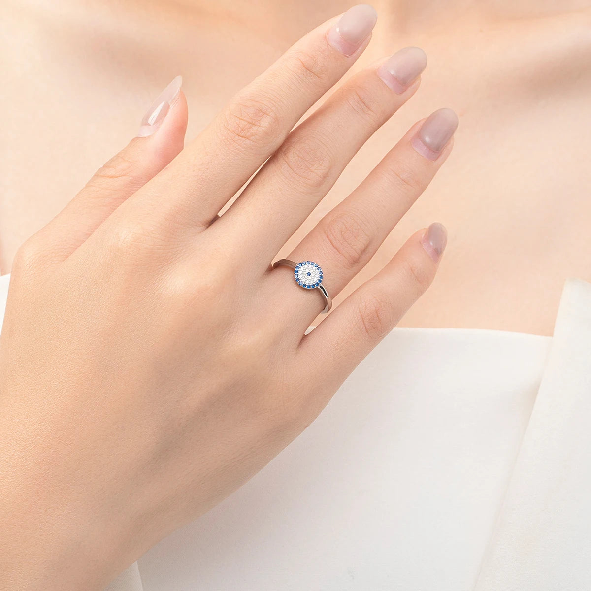 925 Sterling Silver Cute Blue Ghost Eyes Ring Sparkling Clear Cubic Zirconia For Women Fine Fashion Jewelry Birthday Gift