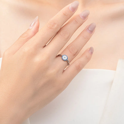 925 Sterling Silver Cute Blue Ghost Eyes Ring Sparkling Clear Cubic Zirconia For Women Fine Fashion Jewelry Birthday Gift