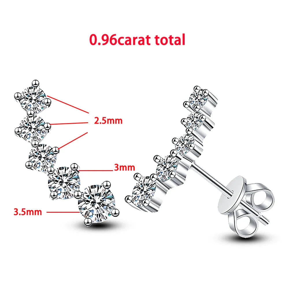 3/5-stone Smile Full Moissanite Diamond Stud Earring with Certificates 925 Sterling Silver Sparkling Diamond Earrings for Women