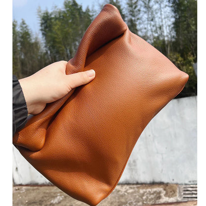 Leather Cowhide Handbag High Quality Leather Women's Foldable Designer Handbag Simple Magnet Handle Bags