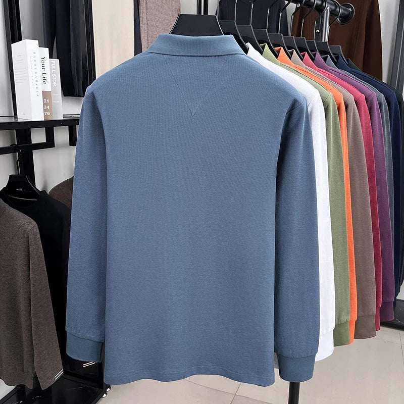 100% cotton high-end spring and autumn new men's long sleeved casual comfortable polo shirt exquisite brand bee embroidery top
