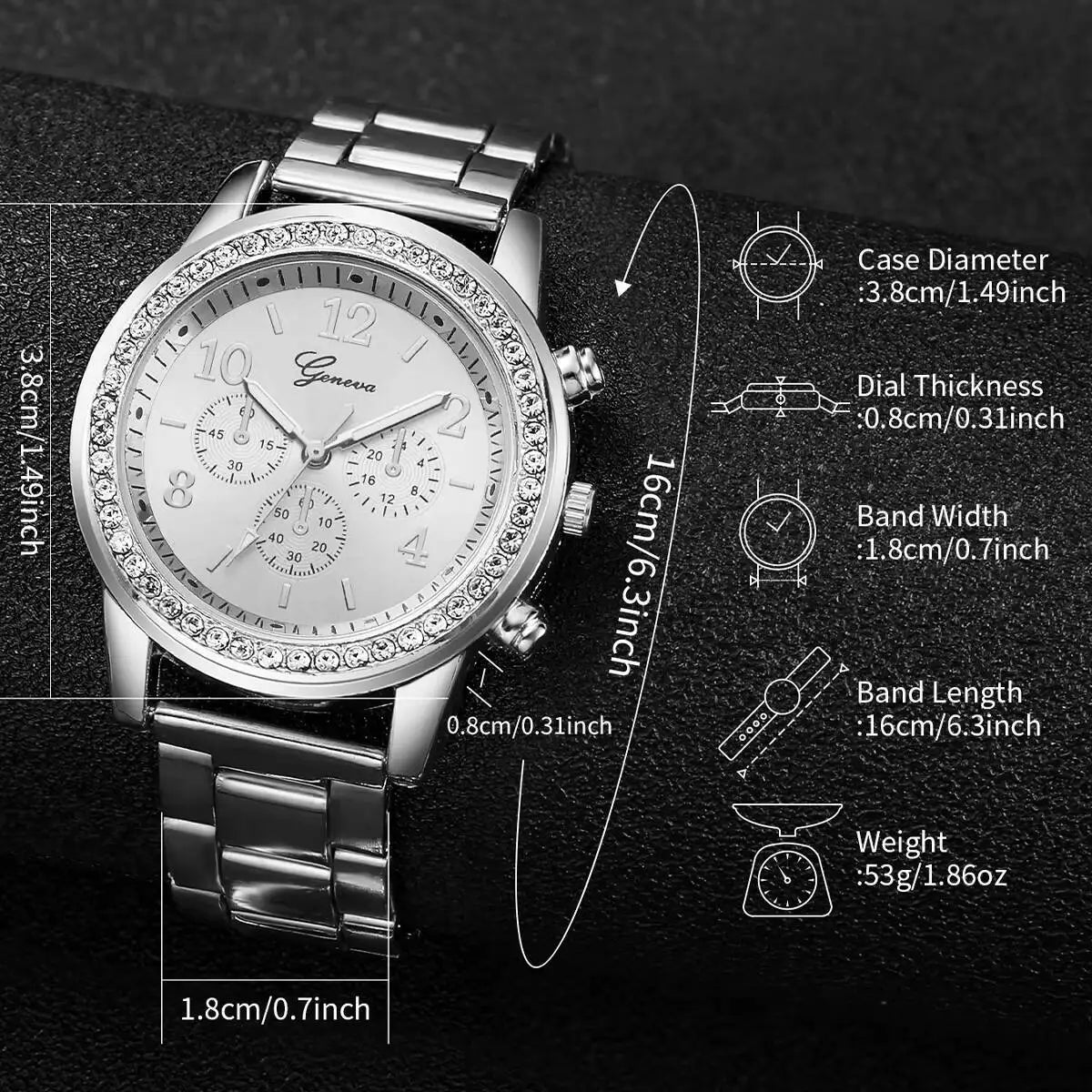 6PCS/Set Fashion Rhinestone Women Watches Analog Quartz Wrist Watch Jewelry Set Reloj Mujer（Without Box）