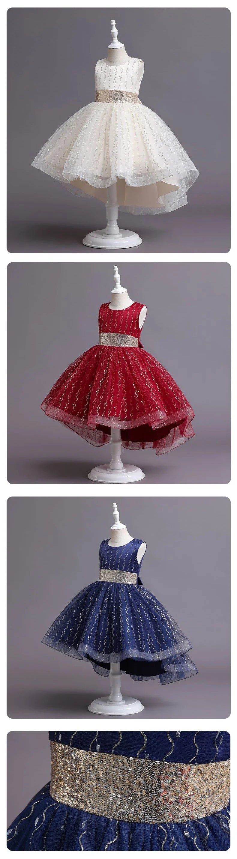 Summer Children's Wedding Celebration Party Evening Dress Sleeveless Sequins Formal Ball Birthday Party Girl Princess Dress