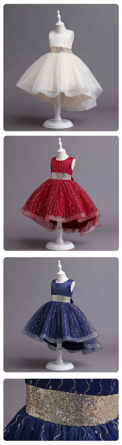 Summer Children's Wedding Celebration Party Evening Dress Sleeveless Sequins Formal Ball Birthday Party Girl Princess Dress