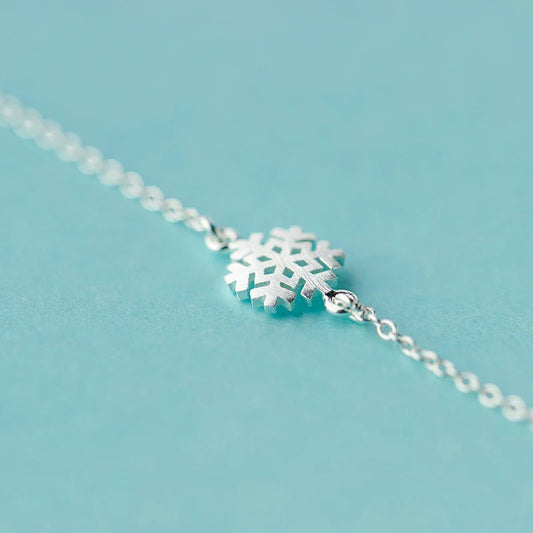 100% 925 Sterling Silver Frosted Snowflake Simple For Women Chain Link Bracelet Adjustable Sterling Silver Jewelry
