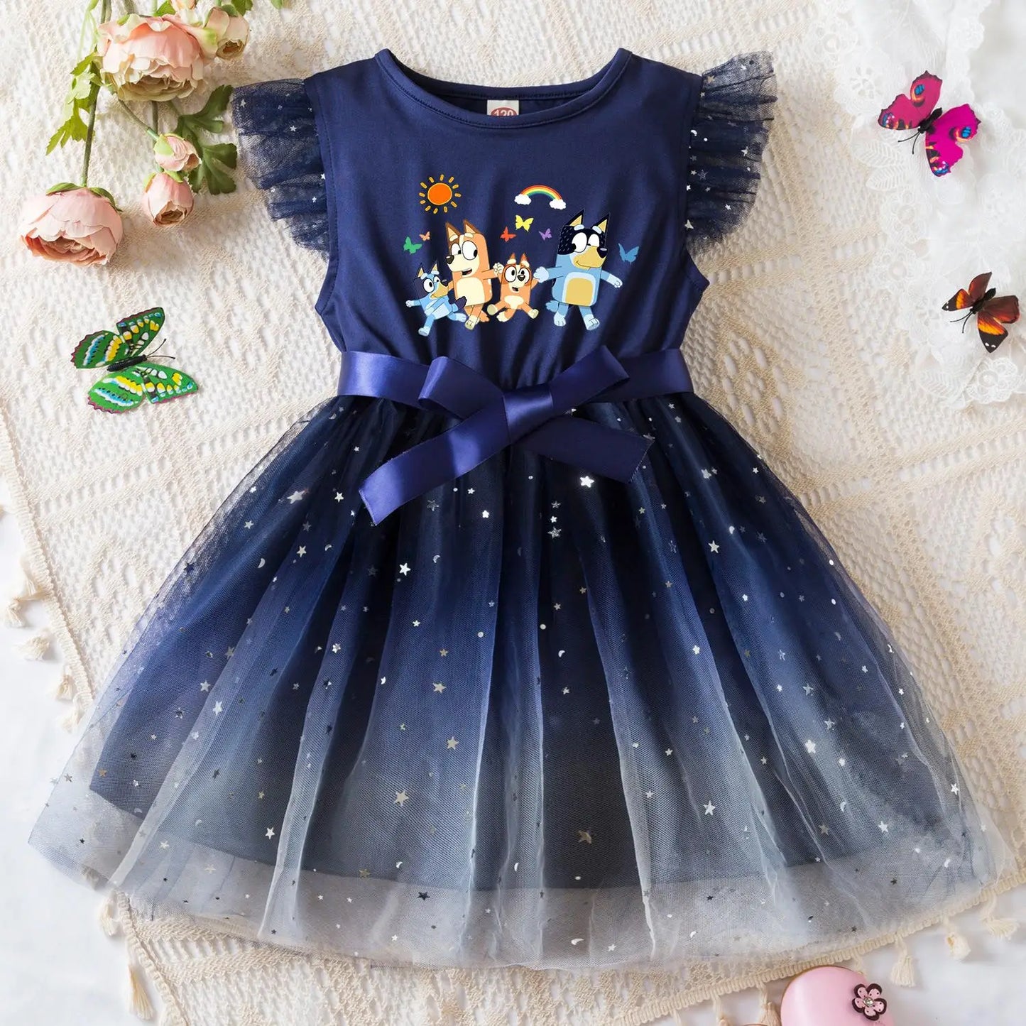 Girls Sequin Tutu Dress with Bow Flutter Sleeves Summer Princess Party Outfit for Toddler Kids 2-6 Years