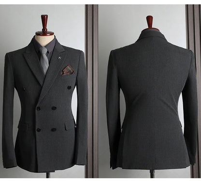 Man Suit Outfit Double-breasted Blazer Men V-neck Vest Straight-leg Pant Male Slim Business Wedding Three-piece Set
