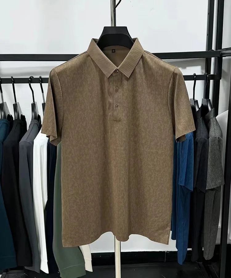 High end jacquard design short sleeve T-shirt men new summer ice silk breathable and cool lapel top fashionable brand POLO shirt