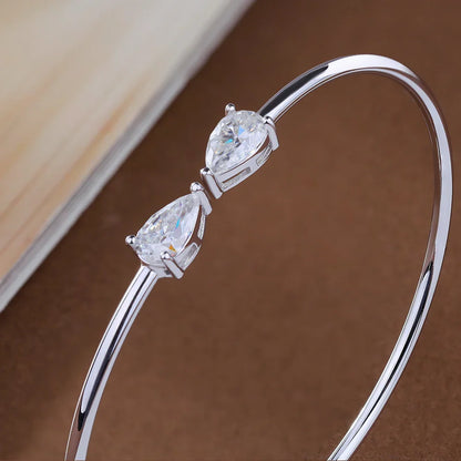 2-Stone Waterdrop Shape Moissanite Bangles For Women 100% S925 Silver 2cttw Pear Cut Diamond Open Cuff Bracelet With Certificate