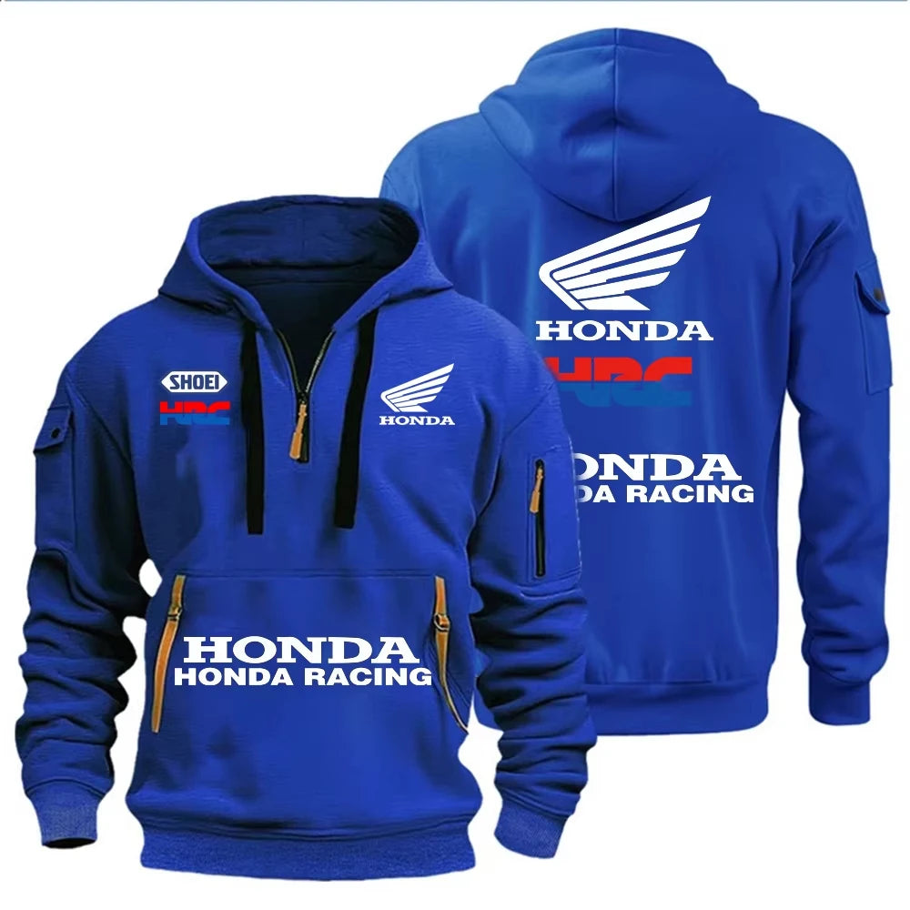 Racing Autumn and Winter Men's Multi-Pocket Zipper Hoodie Casual Sportswear and Loose Hoodie Long Sleeve Top