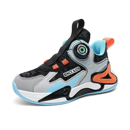 Children Basketball Shoes Swivel Button Boys Fashion Sneakers Girls School Sport Shoes Kids Casual Trainers Outdoor Shoes