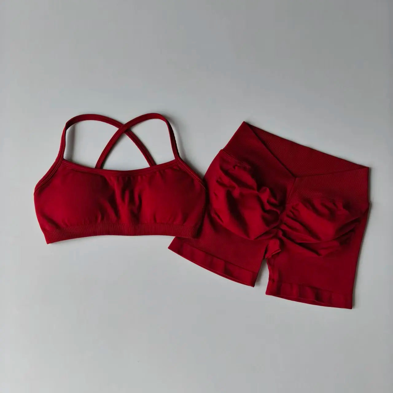 Seamless 2PCS Leggings Set Women Seamless Yoga Set High Waist Scrunch Butt Shorts With Halter Sports Bras Workout Gym Suit Set
