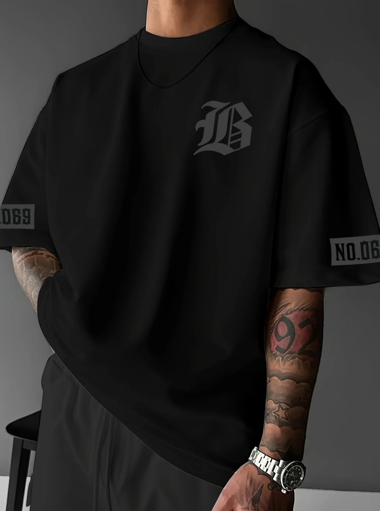 LB Letter Print Casual Graphic T-Shirt Short Sleeve Sports men's T-shirt Unisex Casual Daily Wear Summer Men's Racing T-shirt
