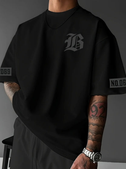 LB Letter Print Casual Graphic T-Shirt Short Sleeve Sports men's T-shirt Unisex Casual Daily Wear Summer Men's Racing T-shirt