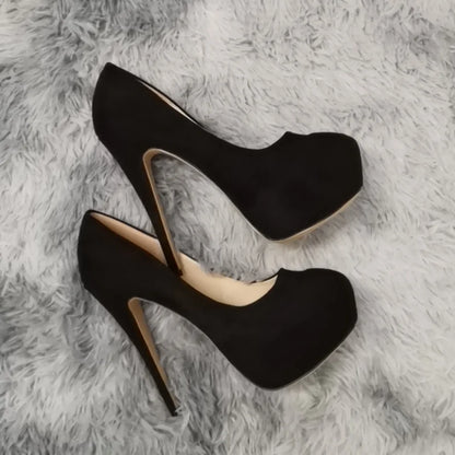 New Cross-dresser Men's Platform Pumps Unisex Queen 14cm Sexy Party Nightclub Court Flock Concealed Round Toe High Heels Shoes