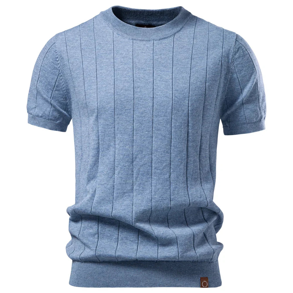 AIOPESON 100% Cotton Stripe T-Shirts for Men Solid Color O-Neck Soft Touch Comfortable Casual Summer Wear Top