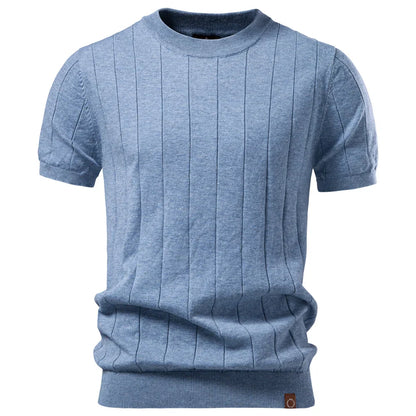 AIOPESON 100% Cotton Stripe T-Shirts for Men Solid Color O-Neck Soft Touch Comfortable Casual Summer Wear Top
