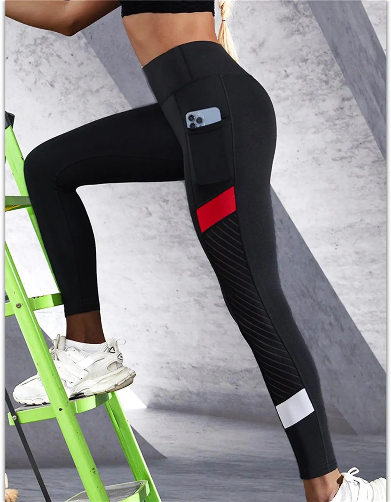 Mesh High Waist Yoga Pants with Side Pockets Leggings for Women Tummy Control Workout Shaping Leggings
