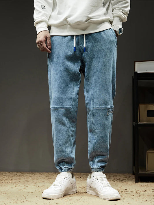 Spring Summer Men's Cargo Jeans Slight Stretch Cotton Denim Jogger Pants Black Blue Streetwear Baggy Jeans