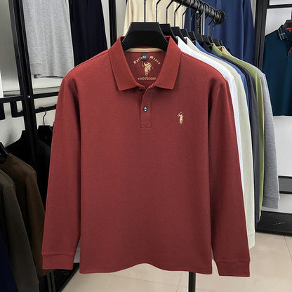 2025 New Cotton Long Sleeved T-shirt for Men, High End Embroidered Little Horse Logo Fashion Autumn/Winter Polo Top