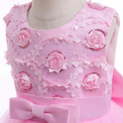 Summer Flower Party Girls Dress Christmas Costume Tulle Trailing Bridesmaid Princess Kids Dresses for Girl Wedding Birthday Gown