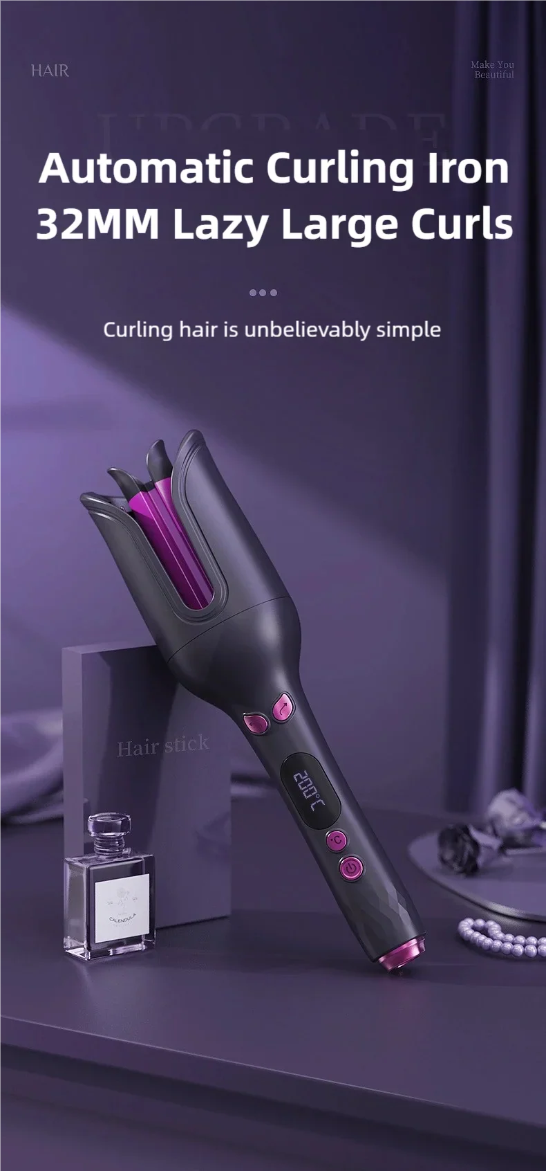 32MM Electric Rotary Curling Iron Automatic Hair Curler Negative Ion Air Rotating Curling Bar Professional Styling Tool