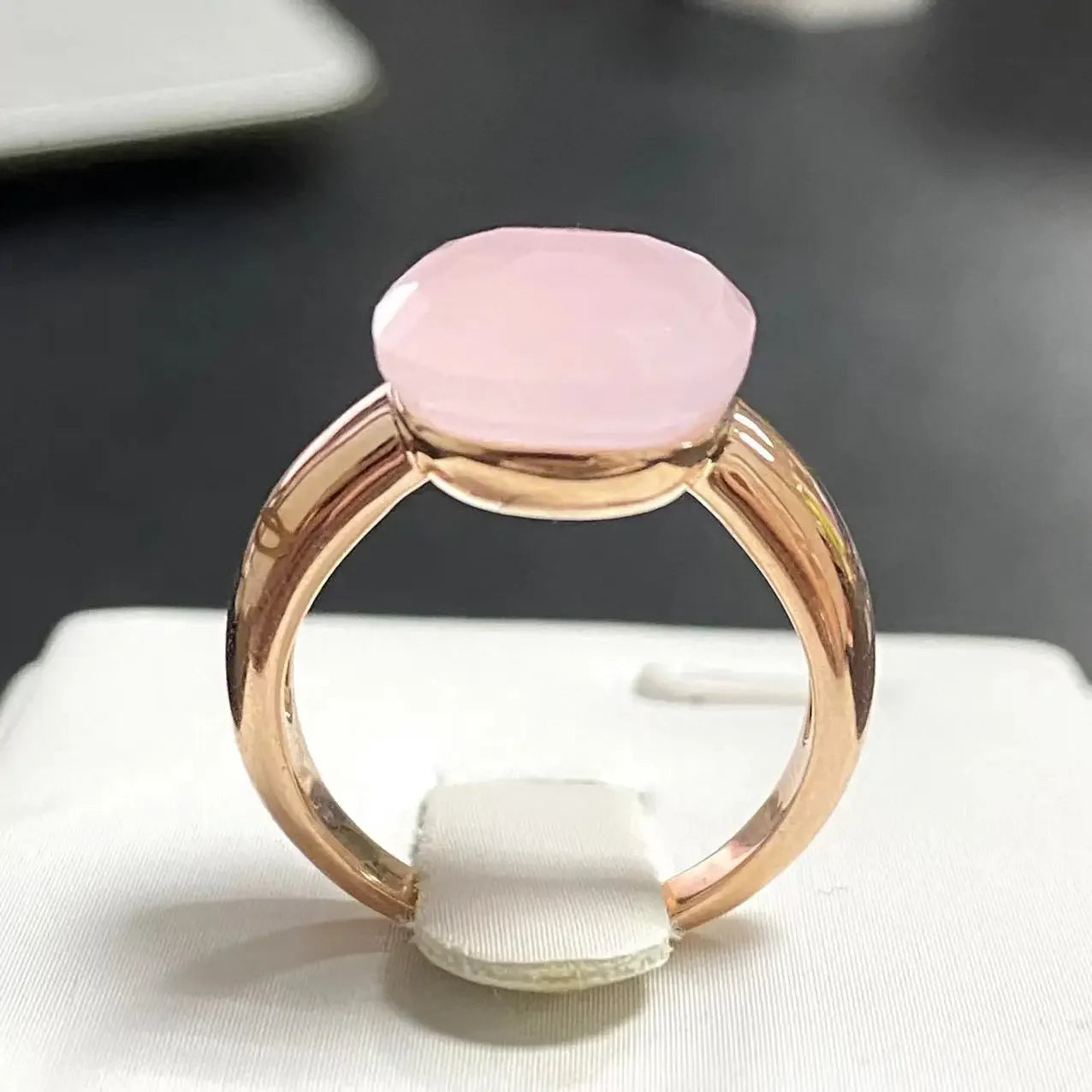Trendy 12.6mm Flat Rose Gold Ring 35 Candy Colors Green Amethyst Turquoise Crystal Jewelry Gift for Women