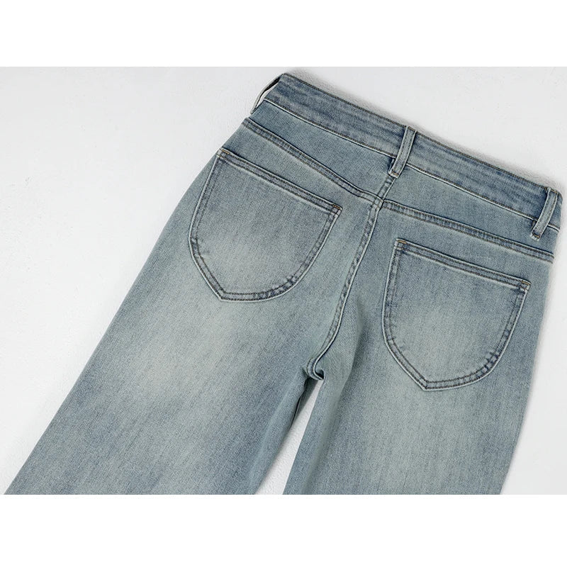 Flared Jeans Women Denim Boot Cut Pants Stretch Vintage Casaul Bell Buttom Trousres For Ladies Full Length Jeans Washed