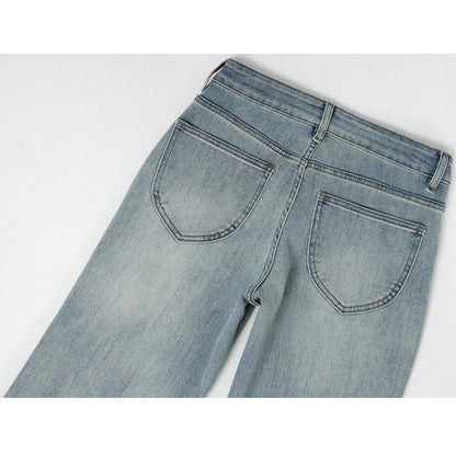 Flared Jeans Women Denim Boot Cut Pants Stretch Vintage Casaul Bell Buttom Trousres For Ladies Full Length Jeans Washed