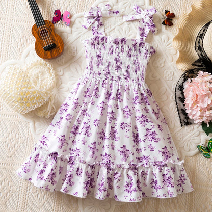 Floral Print Children Girl Dress Summer Elegant Sling Princess Dresses  Kids Beach Sundress Casual Cotton Baby Girl Clothing
